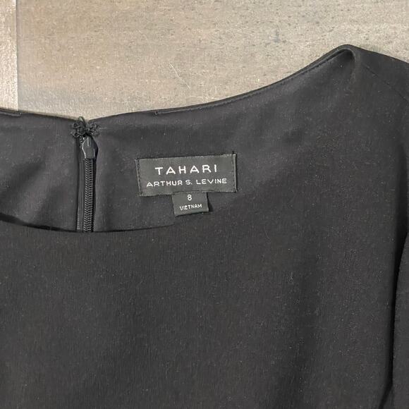 Tahari ASL Tie Waist Sheath Dress Knee Length 3/4 Long Sleeve Womens sz 8 Black - Picture 12 of 16